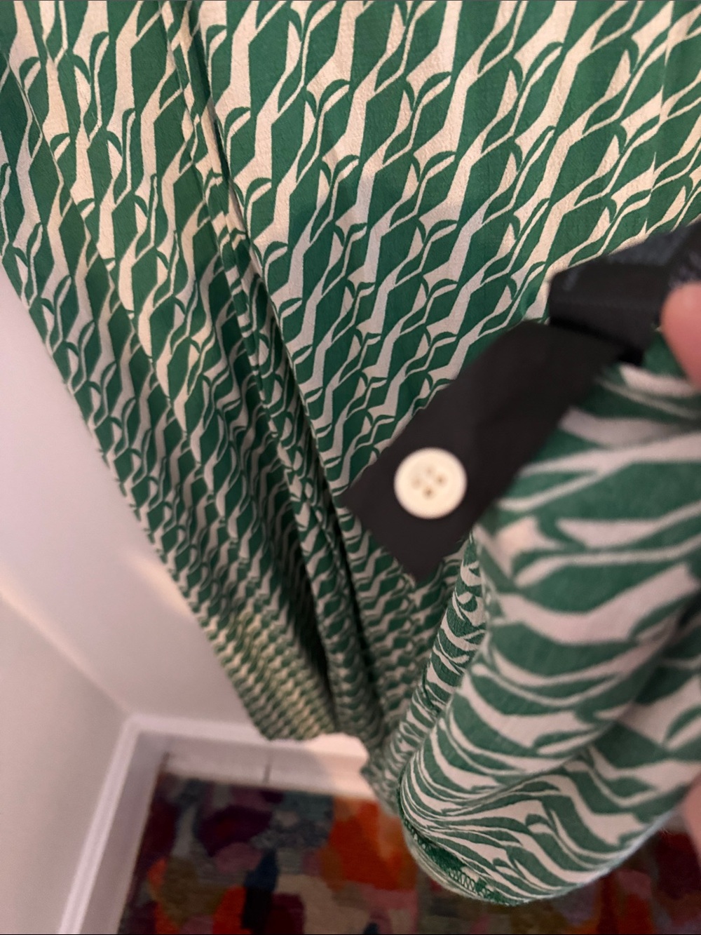Zara Green White Geometric Print Midi Shirt Dress Collared Button Front Size XXL - Picture 6 of 8